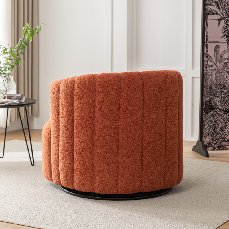 Bryonie Upholstered Swivel Barrel Chair, Orange Teddy