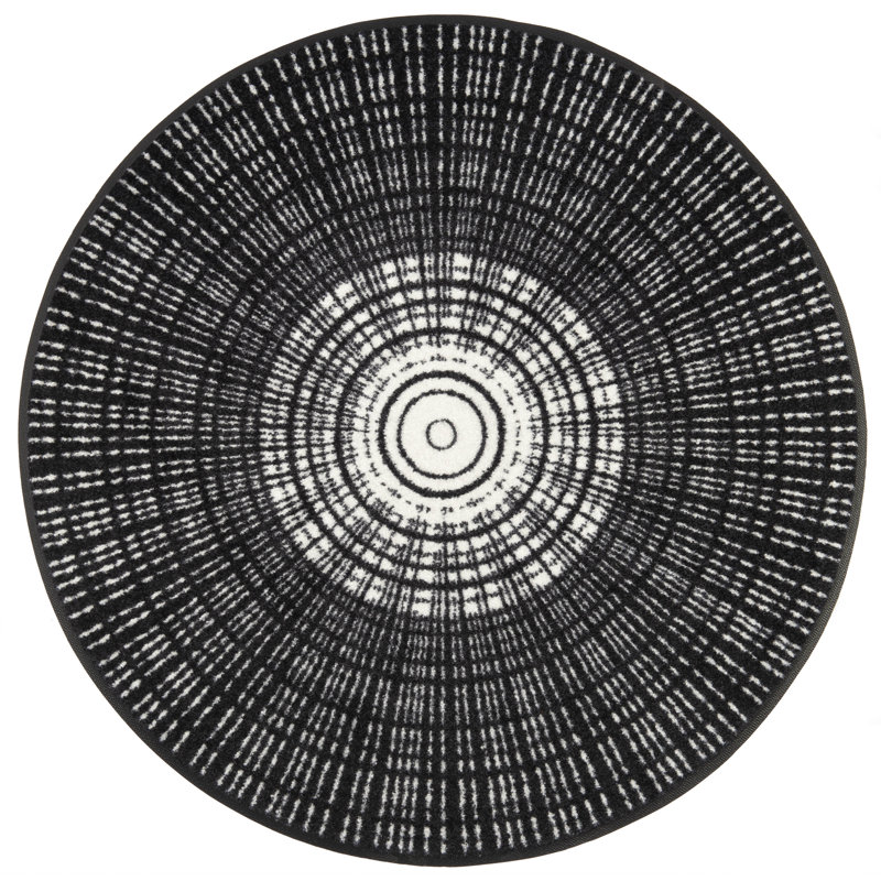 Cascara Non-Slip Geometric Doormat, Black, Round 85cm