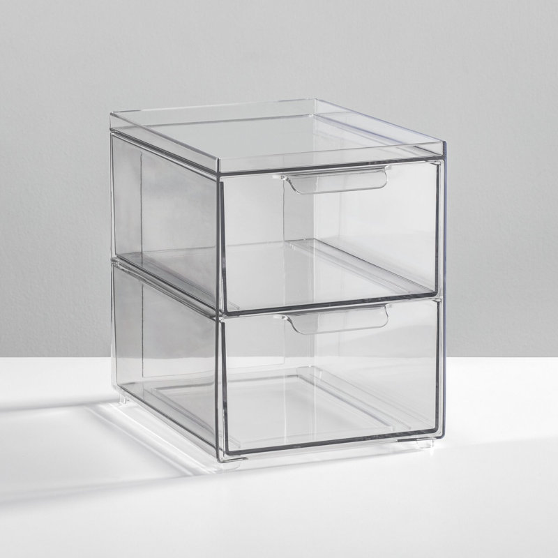2-Drawer Stackable Organizer - Pull-Out Sliding Storage Drawers for Kitchen or Pantry - Clear