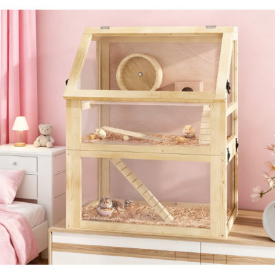 Cage à hamster en bois à 3 niveaux avec fond amovible