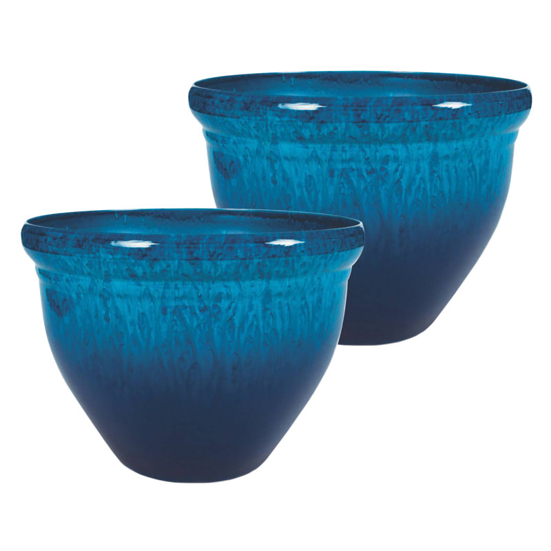 Pizzazz Decorative Round Planter - (2 Pack), Blue, 11.63" H x 15.75" W x 15.75" D