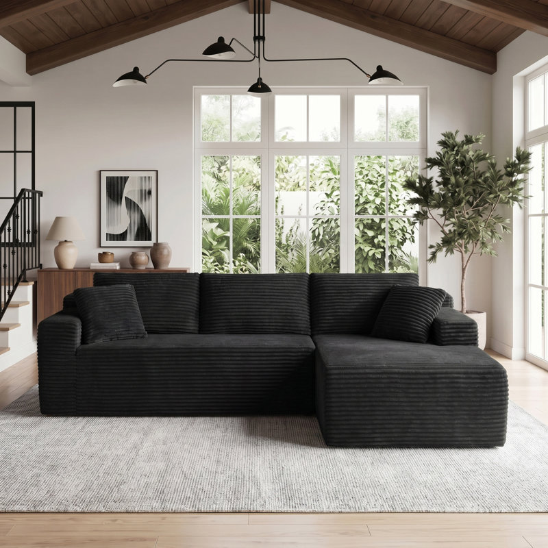 105" Compression Modern L-Shaped Modular Sectional Sofa With Chaise Lounge, Soft Corduroy Upholstery Boneless And Deep Seating Cloud Couch Design