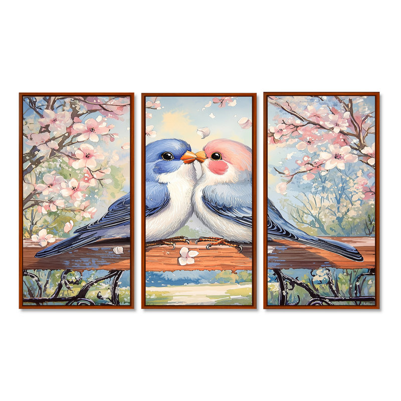 Ensemble de décorations murales Love Birds Springtime Blooms II - Bird, H 28 po x l 36 po, Reproduction avec cadre flottant