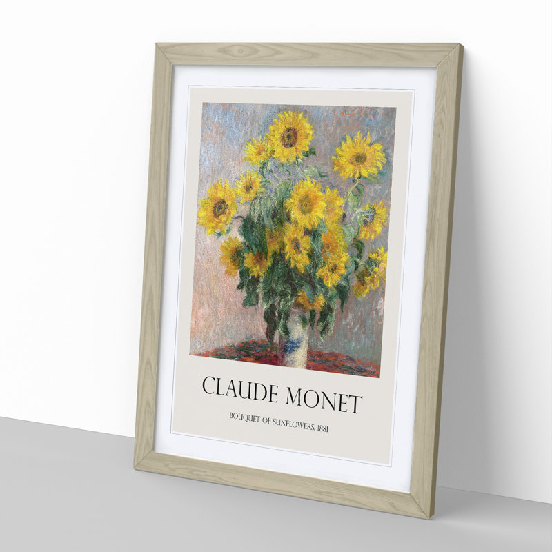 Bouquet of Sunflowers by Pierre-Auguste Renoir - Picture Frame Art Prints, 48cm H x 36cm W x 2cm D, Oak