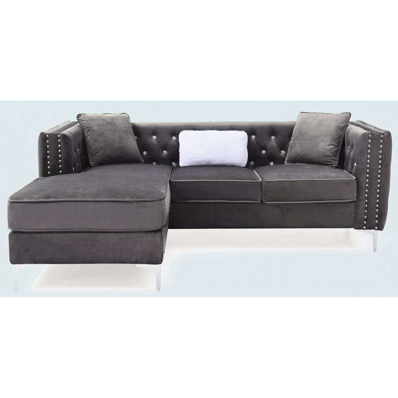 Canapé moderne avec méridienne, Gris, H 30 po x l 87 po x P 64 po
