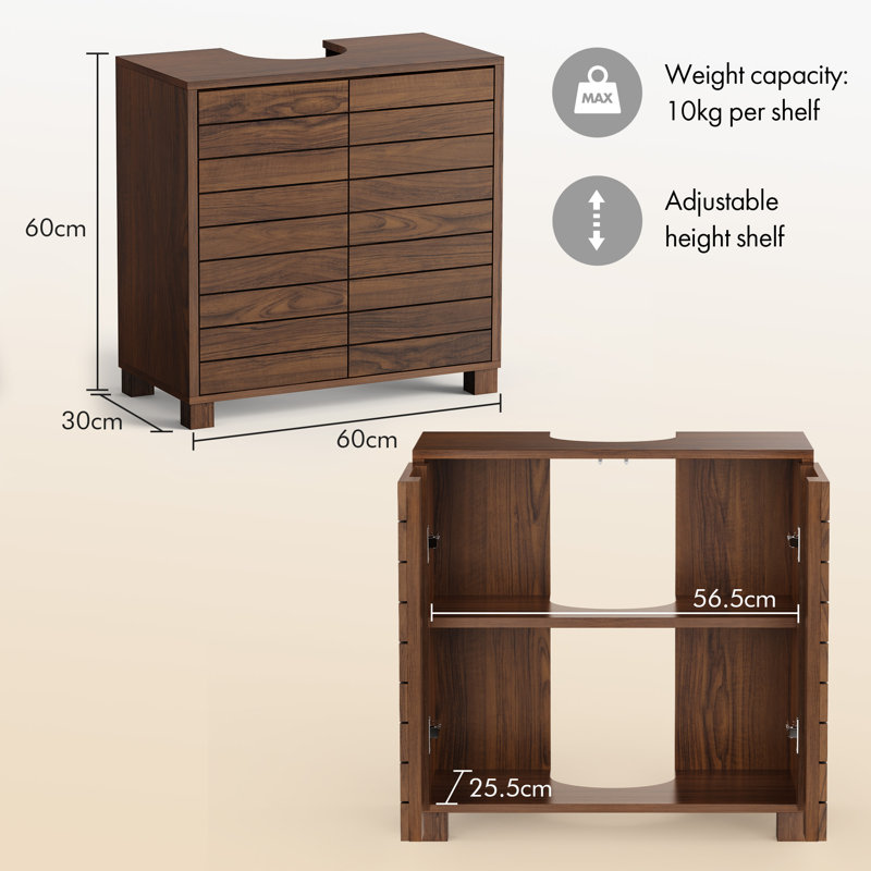 Chester 60cm Single Bathroom Vanity Base Only in Wood Effect, Dark Wood