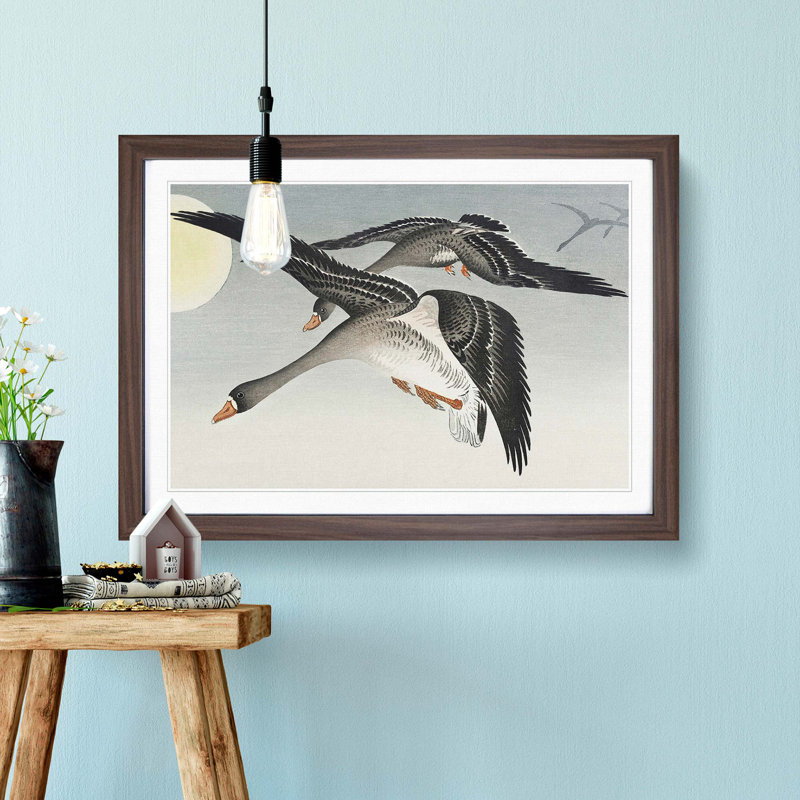 Geese in Flight by Ohara Koson - Picture Frame Painting Print, 48cm H x 65cm W x 2cm D, Walnut Framed