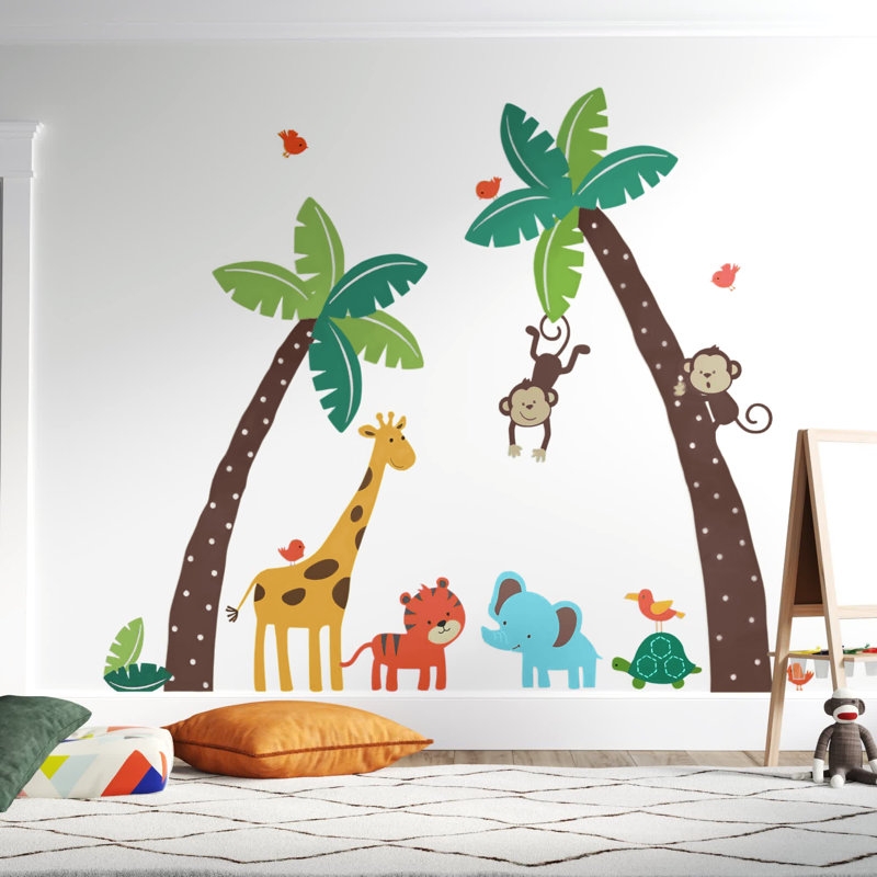 Adhésif décoratif ciccone avec des animaux de la jungle, Brun / bleu / orange