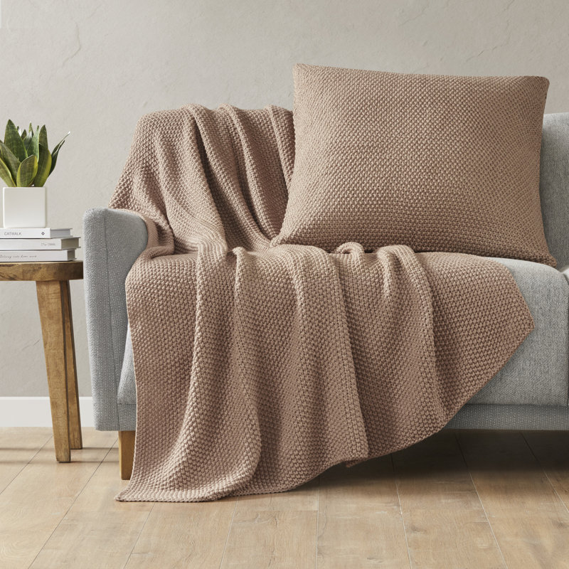 Brown Knit Polyester Euro Pillow Cover with Hidden Zipper