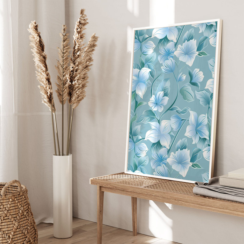 Impression florale d'aigue-marine à motif floral moderne sans cadre, H 20 po x l 16 po