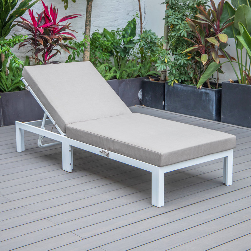 Chelsea Outdoor Metal Chaise Lounge , Cushion Included, Beige, White