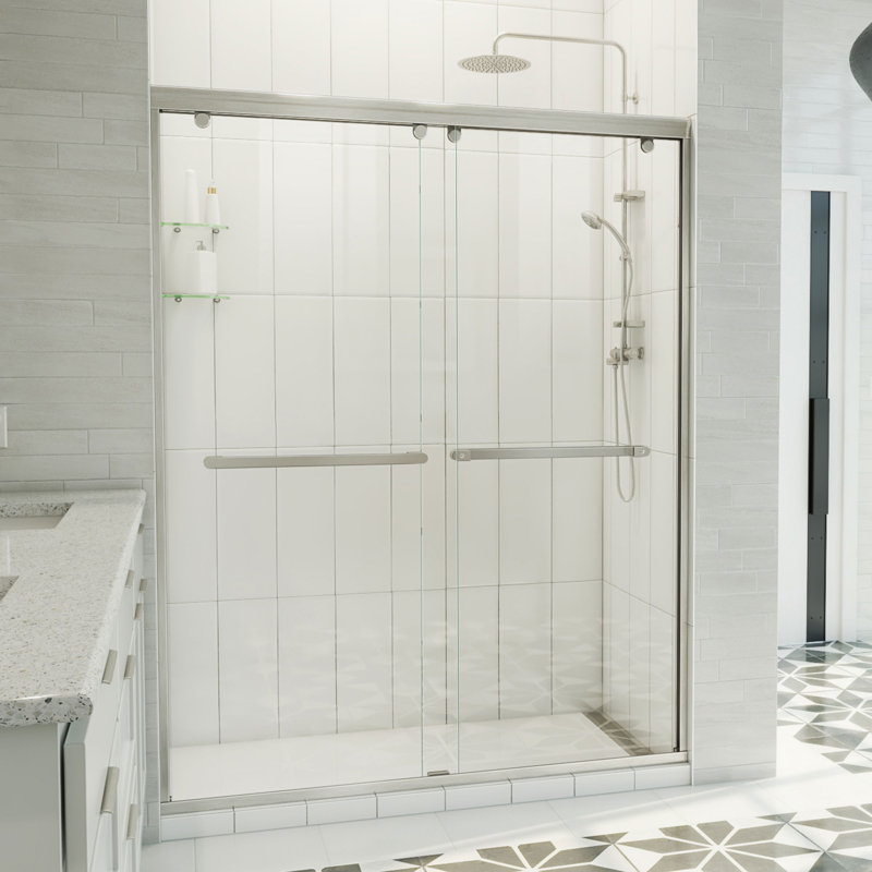  DreamLine Charisma-X 56 - 60 inch W x 76 inch H Semi-Frameless Bypass Shower Door in Brushed Nickel, Brushed Nickel, 60"