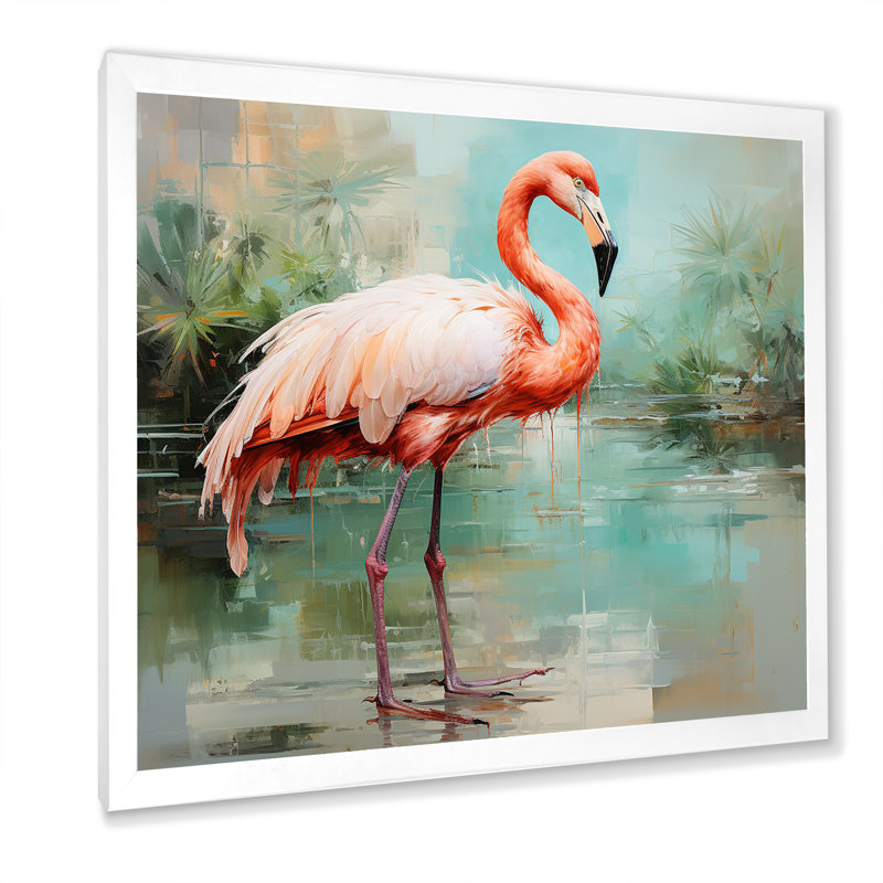 Rose et vert Flamingo Elegance I - Art mural animal flamant rose, Cadre photo blanc, H 30 po x l 30 po x P 1,5 po