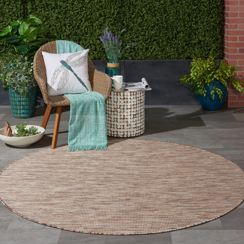 Lillehammer Solid Indoor/Outdoor Area Rug, Round 8', Beige
