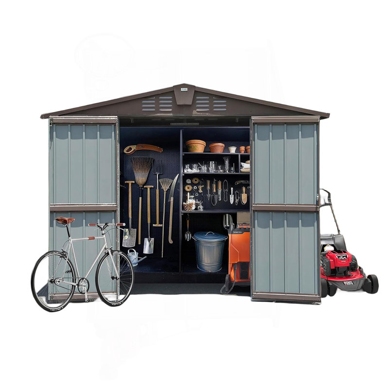 Outdoor Storage Shed, 74.49" H x 98.74" W x 75.43" D, Brown