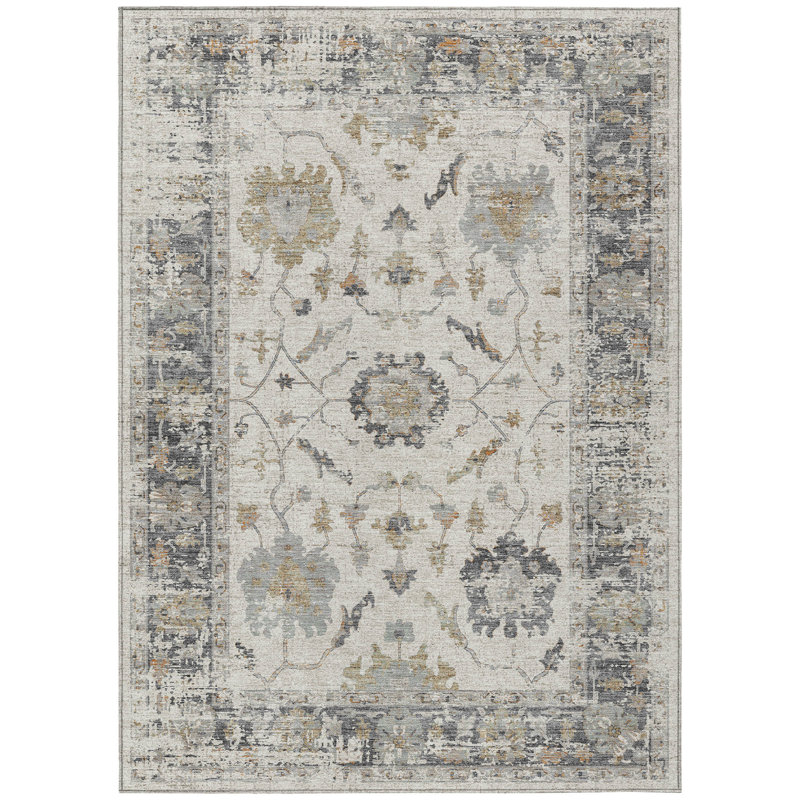 Machine Washable Indoor/Outdoor Xhevrie Ivory Rug, Rectangle 10' x 14'