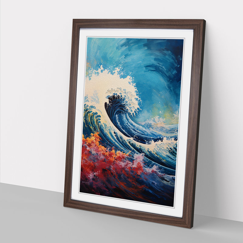 Wave Japanese Impressionism - Framed Print, Walnut Framed, 34cm H x 25cm W