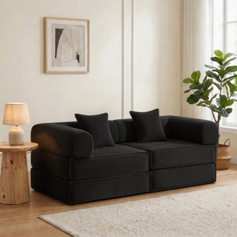 Boneless Two-Seater Modular sofa Bed, Black