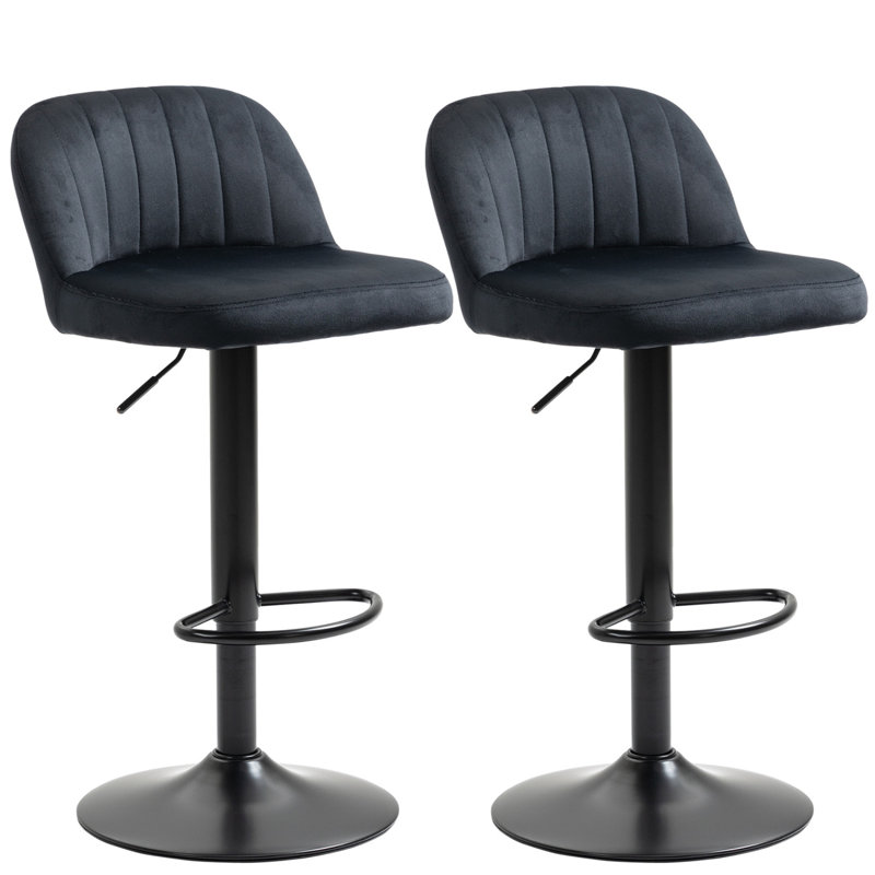 Homcom Adjustable Bar Stools Set Of 2, Velvet Counter Height Barstool, Upholstered Kitchen Stool With Swivel Seat, Steel Frame, Footrest For Kitchen Counter And Dining Room