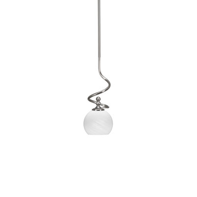 Mini-luminaire suspendu Gaetana avec fini nickel brossé et verre marbré blanc de 5,75 po