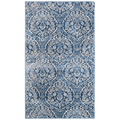Avira Damask Navy/Light Gray Area Rug