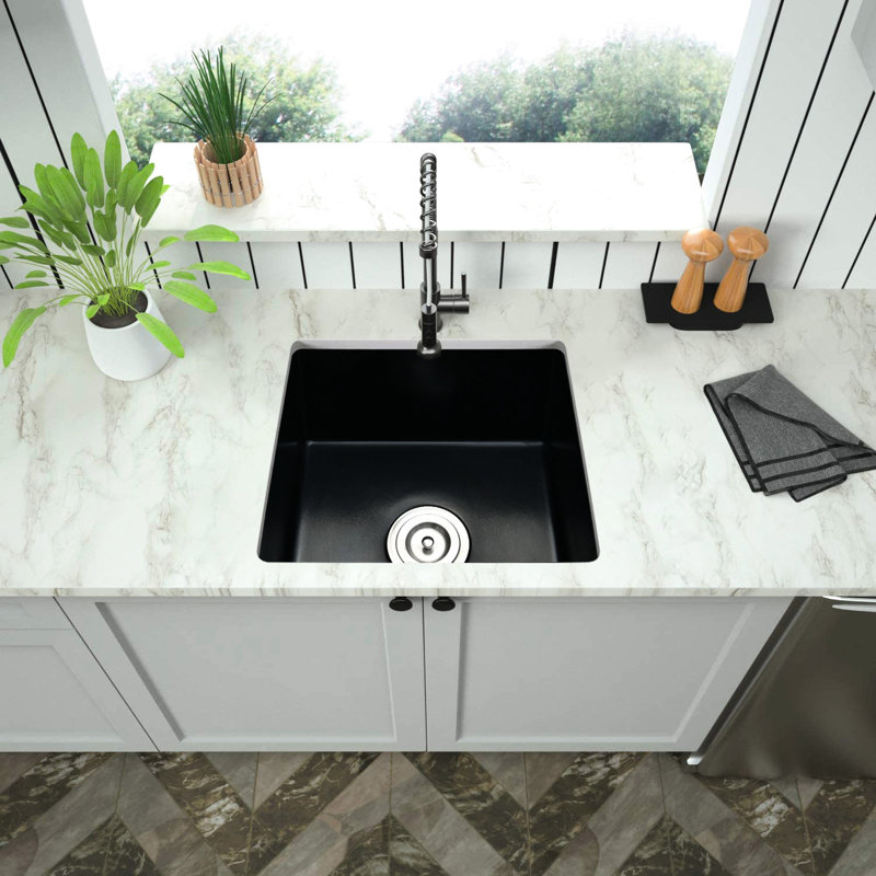 Quartz 18"X16" Undermount Sink, Matte Black, Sound Dampening, Heat , Stain Scratch Rust Fixture 18" X 16" Basin & , High-Class Material