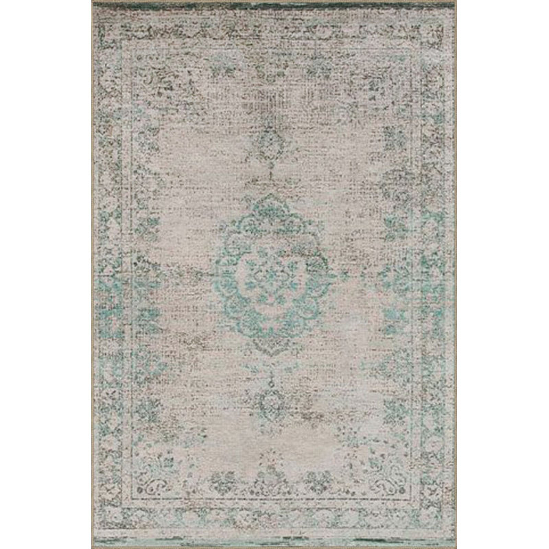Washable Traditional Cream Blue Geometric Patterned Woven Area Rug, Square 3'3" Rug Pad Included