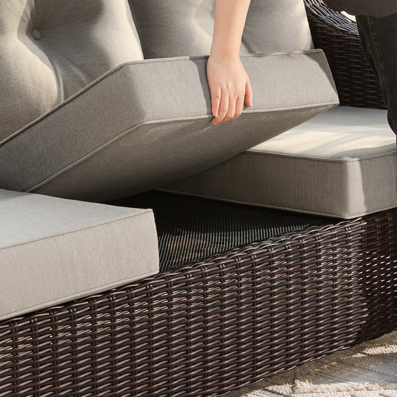 Ensemble de conversation d'extérieur pour 5 personnes avec table basse et coussins Keaisha, Gris, Gris brunâtre