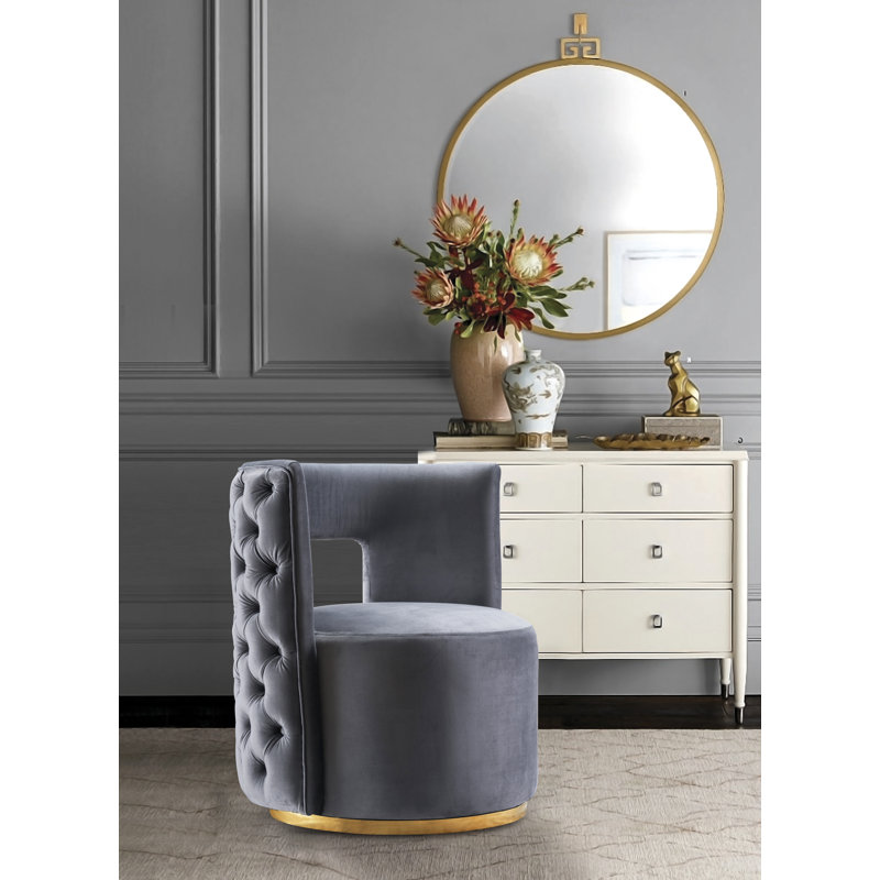 Fauteuil d'appoint pivotant en velours Demetric, Velours gris velours