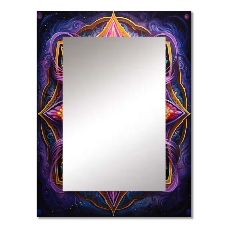 Ancien mandala magique coloré II - miroir mandala boho, miroir mural traditionnel unique, impression d'art en métal