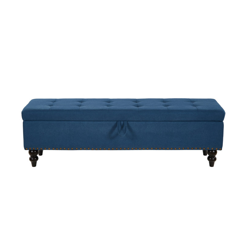 Banc de lit 59 po avec tissu de rangement, Bleu