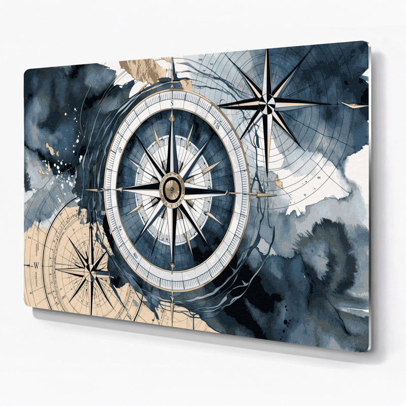 Art mural en métal bleu nautique contemporain, H 16 po x l 20 po