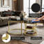 Round Nesting Coffee Tables Set (70+45cm), High-Gloss Faux Marble Top With Wire Metal Frame-1844827558