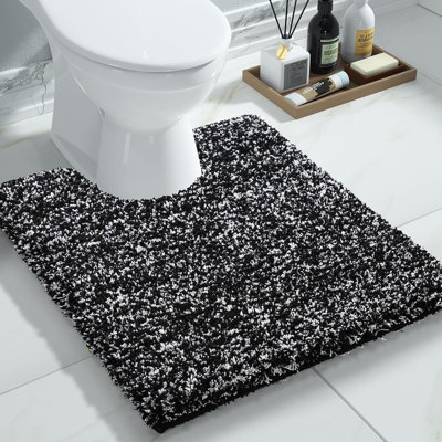 Tapis de bain 61 x 51 cm, tapis de toilette moelleux en forme de U, ultra doux et absorbant, noir et blanc