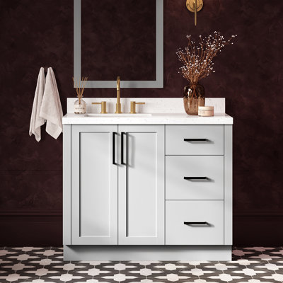   Kayleigh 42 Inch Left Offset Single Rectangle Sink Bathroom Vanity with Carrara White Quartz Countertop 1.5 Inch in Grey