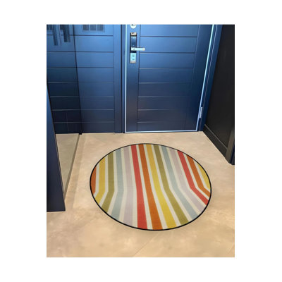 Multicolored Striped Patterned Round Woven Base Modern Decorative Carpet
