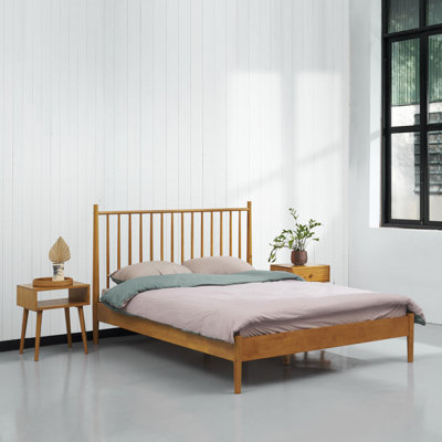 Inno Solid Wood Bed Frame with Spindle Headboard and Silent Slats, 1000 lb Capacity