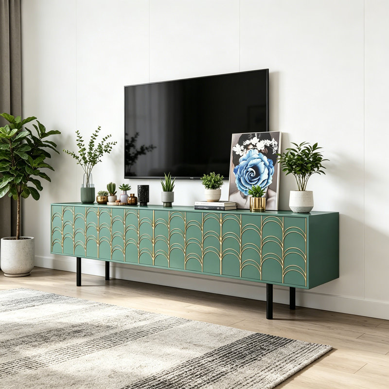 Meuble télé de luxe de style italien, Vert / or / noir