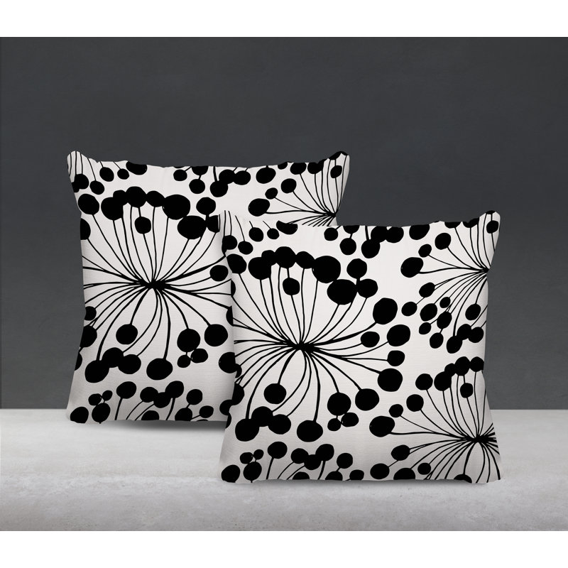 Floral Outdoor Reversible Throw Pillow, 19W" x 19H", Black