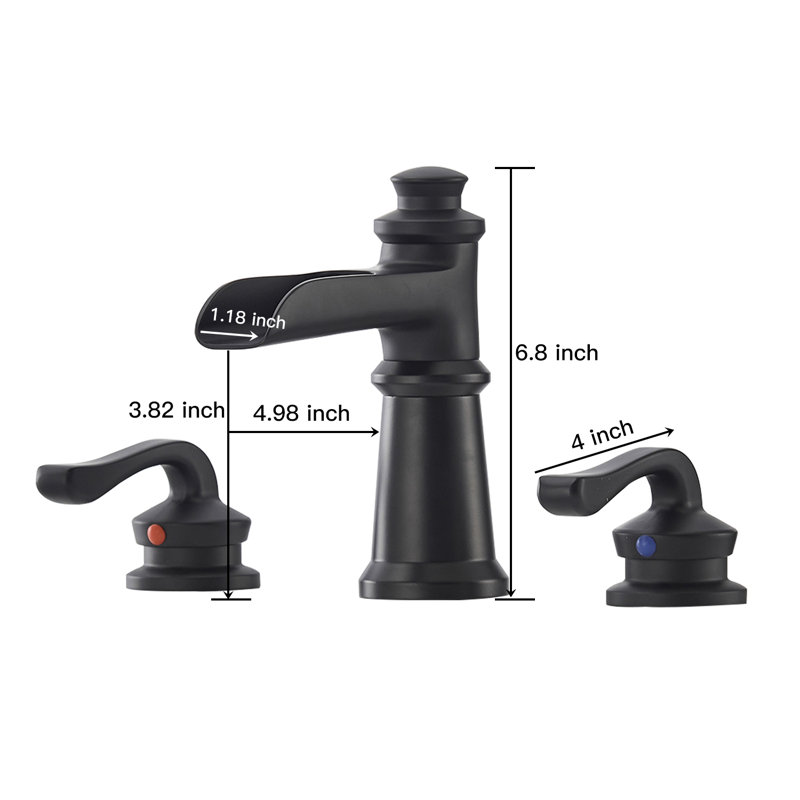 Robinet de lavabo de salle de bain espacé 8 trous à 2 poignées 8-16 pouces, Oui, Noir mat