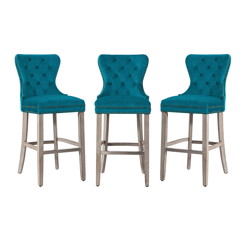 Tabouret de bar et de comptoir Kirsten, Gris, Bleu sarcelle, Tabouret de bar (siège d'une hauteur de 29 po)