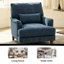 Fauteuil d'appoint rembourré à garniture cloutée bleu marine avec coussin décoratif et pieds en bois massif-1646493043