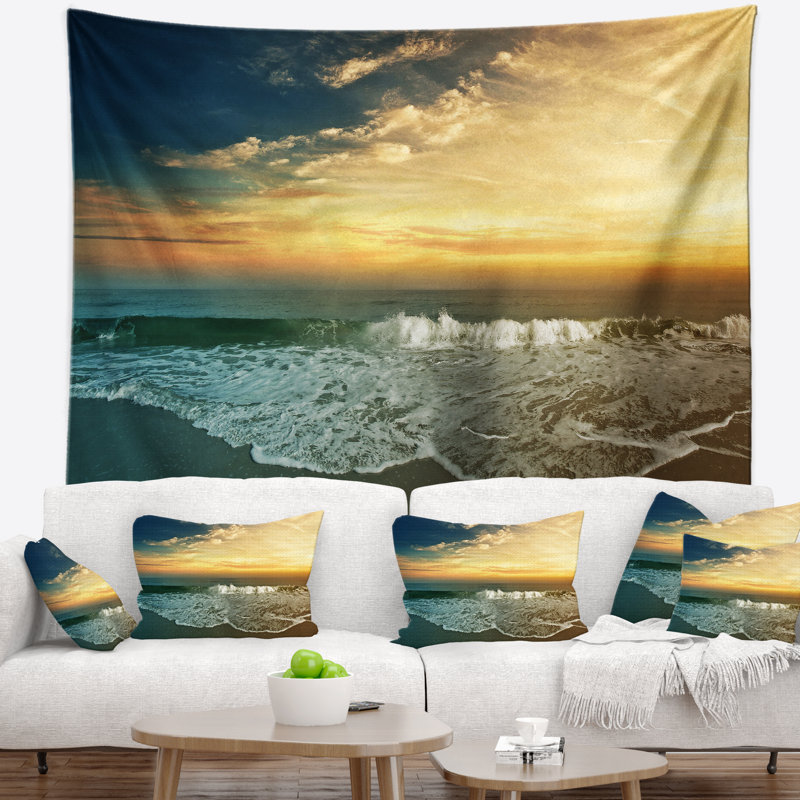 Tapisserie panoramique de paysage de plage, H 32 po x l 39 po