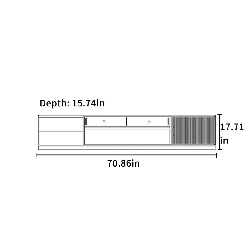 Meuble télé moderne en bois massif noyer, 70.86"