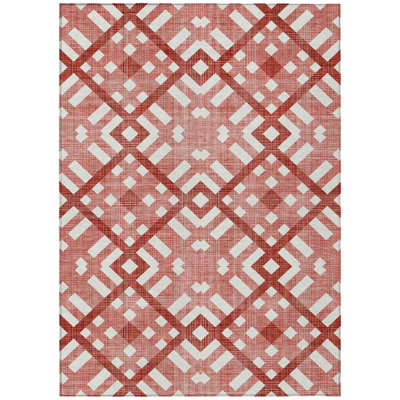 5' X 8' Ivory Geometric Washable Indoor Outdoor Area Rug