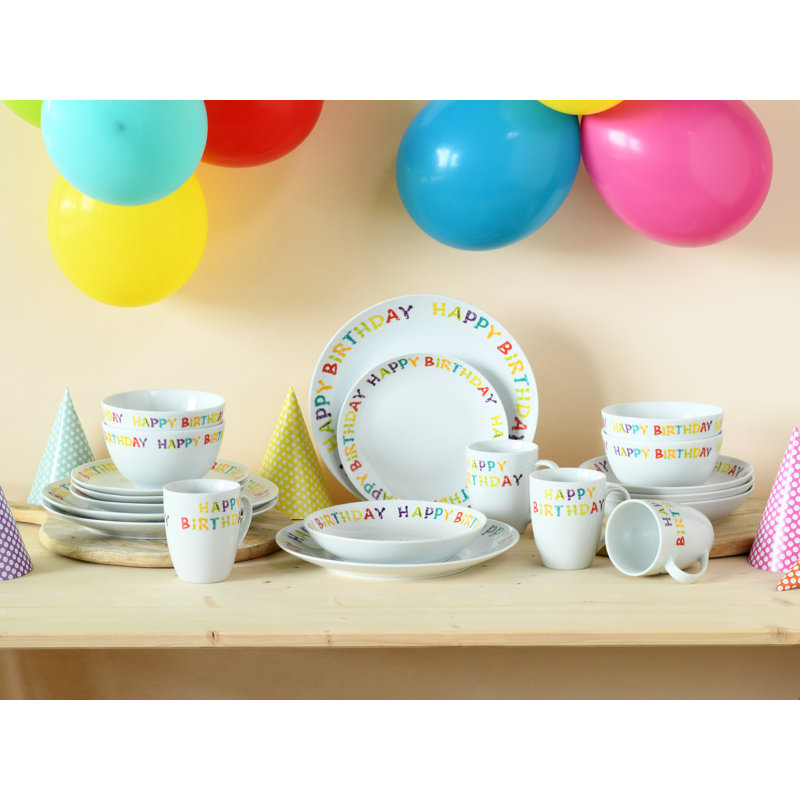 Happy Birthday Piece Porcelain Dinnerware Set - Service for 4