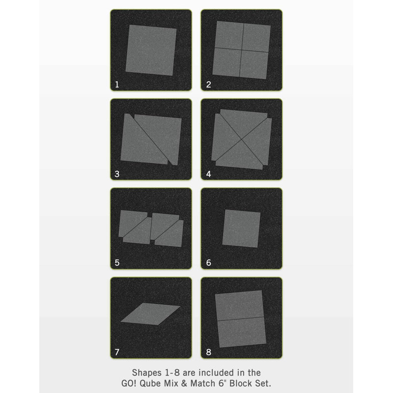 AccuQuilt GO! Ensemble de matrices en bloc 6 po avec 8 matrices, tapis de découpe et système de rangement Qube Mix & Match