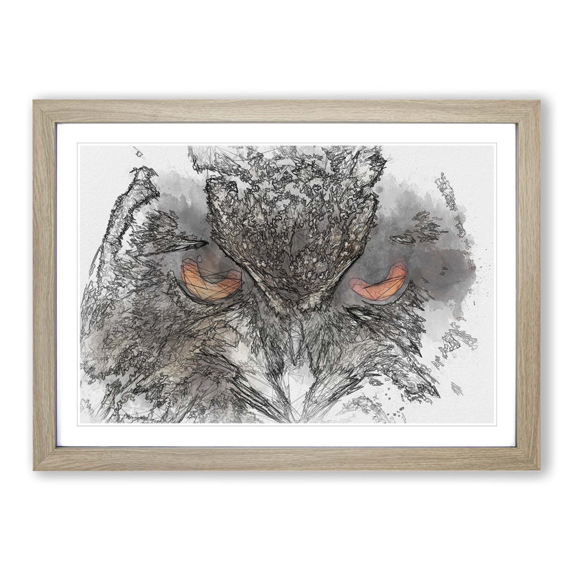 Great Horned Owl in Abstract - Picture Frame Graphic Art Print, Oak Framed, 36cm H x 48cm W x 2cm D
