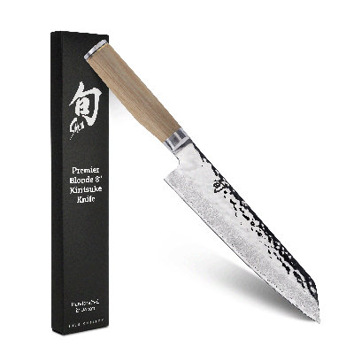 Couteau de cuisine Shun Premier blond de 8 po Kirifike, couteau de cuisine japonais fabriqué à la main pour les chefs professionnels et à domicile, noyau VG-MAX avec revêtement en acier inoxydable de Damas, poignée de Pakkawood
