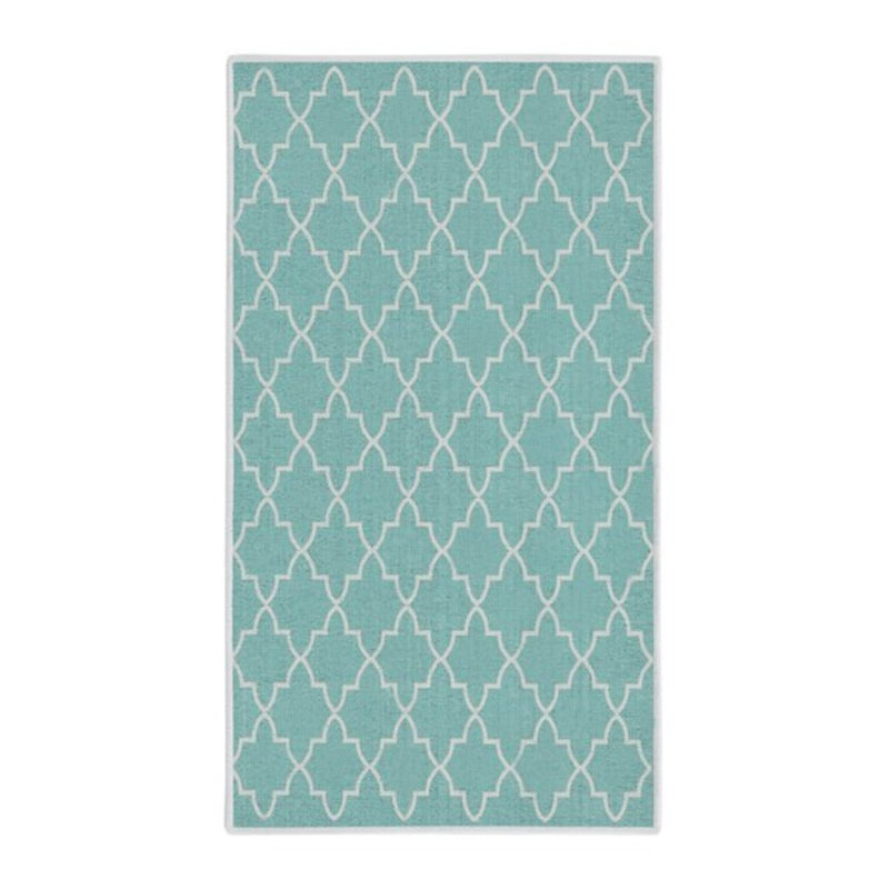 Tapis turquoise en coton à motif géométrique Beyla, Rectangle 2 pi x 4 pi